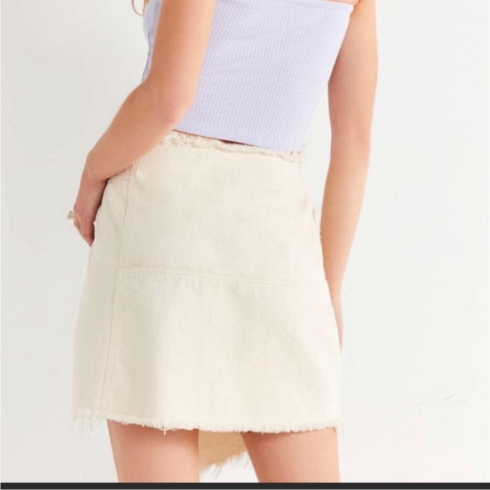Cream Frayed Wrap Skirt raw edge BDG/UO - Picture 2 of 7